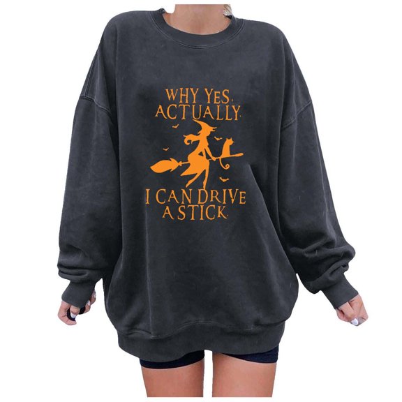 WXLWZYWL Halloween Sweatshirts for Women Witch Sweatshirt On A Dark Desert Highway Cool Wind In My Hair Long Sleeve Top