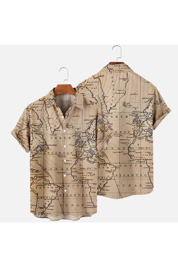 Hawaiian Shirts for Men Plus Size Button Down Short Sleeve World Map Printing Funky Casual Unisex Beach Shirts Summer Loose Tops