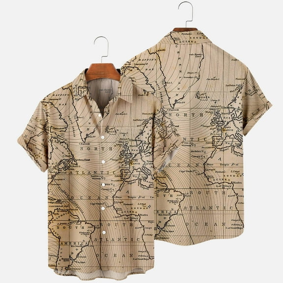 WXLWZYWL Hawaiian Shirts for Men Plus Size Button Down Short Sleeve World Map Printing Funky Casual Unisex Beach Shirts Summer Loose Tops