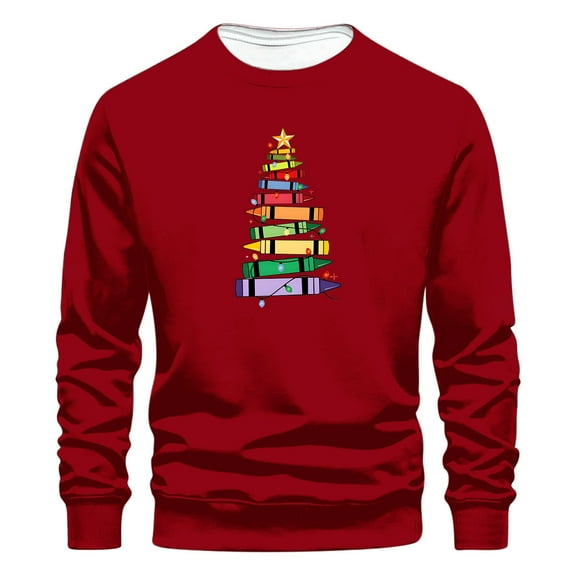WXLWZYWL Holiday Sweatshirts Men Regular Crew Neck Long Sleeves Loose Tops Christmas Printed Sweatshirts Fall Winter Sweatshirts Pullover