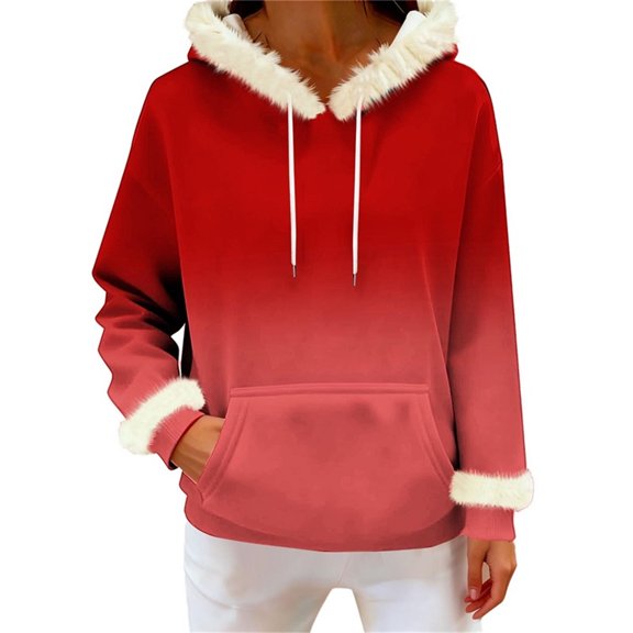 WXLWZYWL Hoodies for Women Long Sleeve Hooded Top Drawstring Gradinet Color Sweatshirts with Pockets