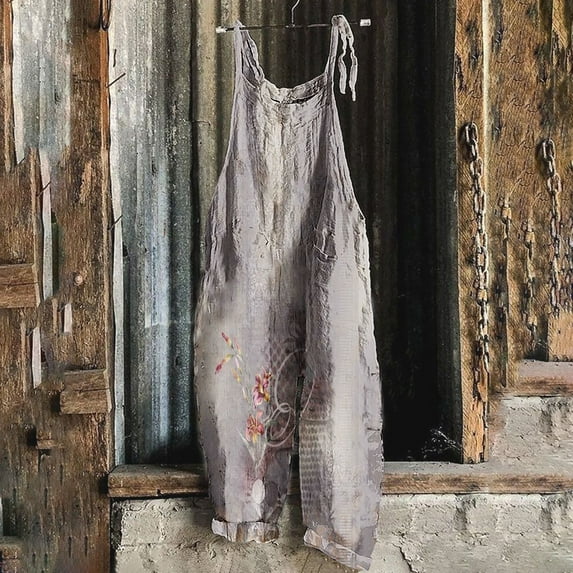 WXLWZYWL Jumpsuits for Women Casual Solid Overalls Jumpers with Buttons Pocket 2024 Baggy Cotton and Linen Jumpsuit