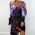 thumbnail image 1 of WXLWZYWL Ladies Evening Dresses Casual Halloween Printed Dress Long Sleeve Strapless Dress Fashion Round Neck Suspender Off Shoulder Dress, 1 of 5