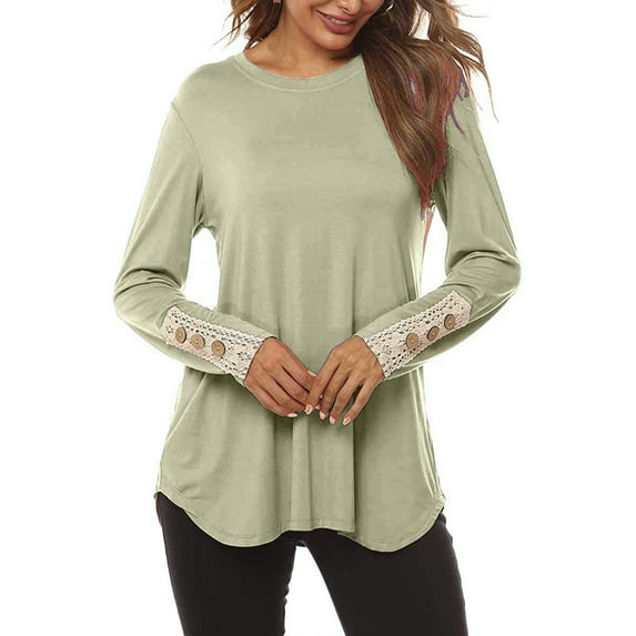 WXLWZYWL Ladies Fashionable Long Sleeved T-Shirt Lace Three-Dimensional Flower Round Neck Tops