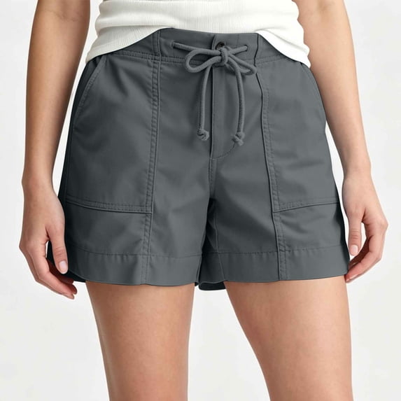 WXLWZYWL Ladies Plus Size Solid High Waist Casual Shorts Summer Relaxed Shorts with Elastic Waistband and Drawstring
