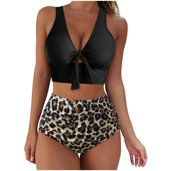 WXLWZYWL Leopard Print Tummy Control High Waisted Swimsuit Sets (Women's)