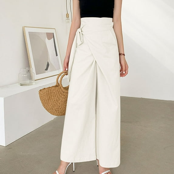 WXLWZYWL Linen Pants for Women 2024 Summer Linen Wrap Pant Solid Loose Wide Leg Capris Trousers Cotton Linen Wide Leg Pants Casual Solid Color Pants