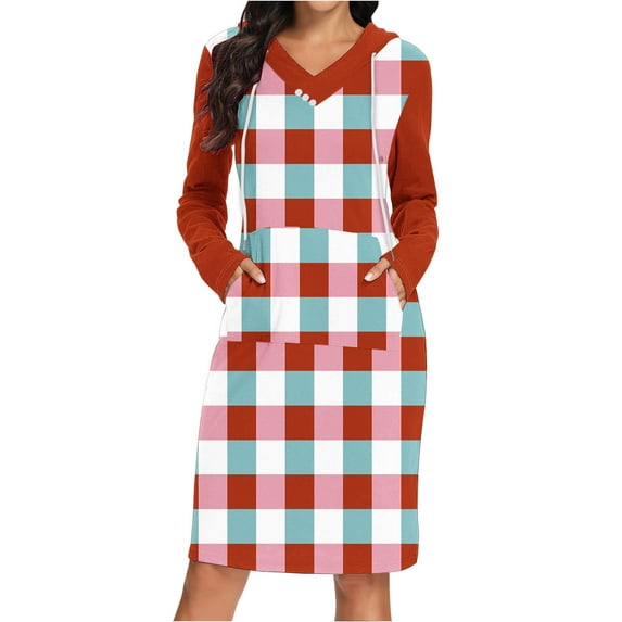 WXLWZYWL Long Sleeve Dress for Women Fall Lightweight Kangaroo Pocket Hoodie Dress Fall Sweatshirts