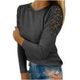 thumbnail image 1 of WXLWZYWL Long Sleeve Shirts for Women Plus Size Women Casual Solid Round-Neck Lace Hollow Out Long Sleeve Pullover Slimming Blouse T-Shirt Tops Dark Gray, 1 of 6