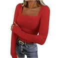 thumbnail image 1 of WXLWZYWL Long Sleeve Shirts for Women Ribbed Knit Going out Tops V Neck Slim Fitted Button up Tops with Thumb Hole, 1 of 6