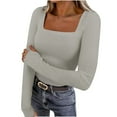 thumbnail image 1 of WXLWZYWL Long Sleeve Shirts for Women Ribbed Knit Going out Tops V Neck Slim Fitted Button up Tops with Thumb Hole, 1 of 6