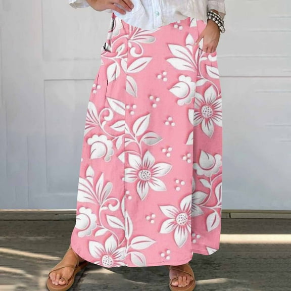 WXLWZYWL Maxi Skirts for Women Fall Vintage Paisley Print Long Maxi Skirt Trendy Fall Floral Boho Long Skirts Dress with Pockets