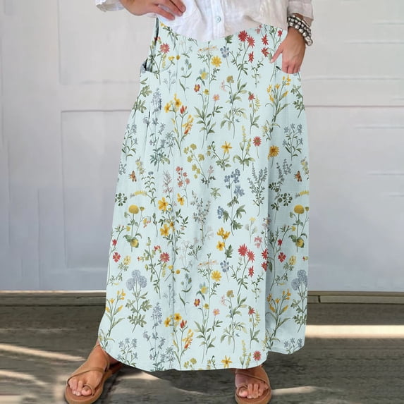 WXLWZYWL Maxi Skirts for Women Fall Vintage Paisley Print Long Maxi Skirt Trendy Fall Floral Boho Long Skirts Dress with Pockets