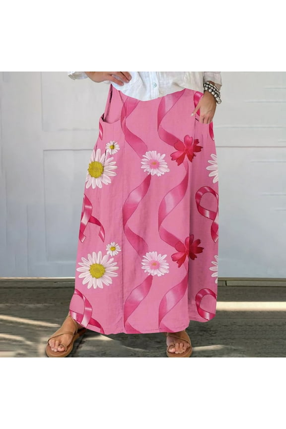 Maxi Skirts for Women Fall Vintage Paisley Print Long Maxi Skirt Trendy Fall Floral Boho Long Skirts Dress with Pockets