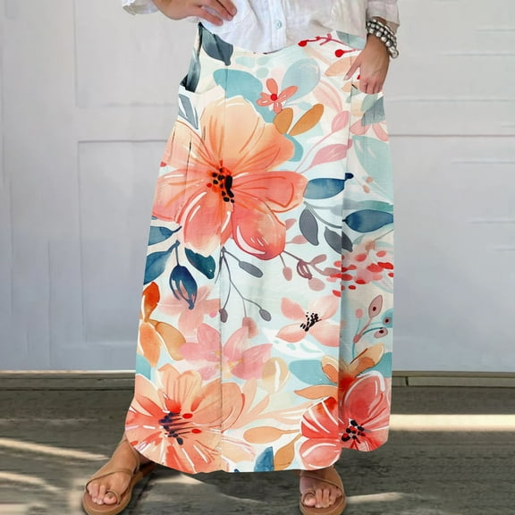 WXLWZYWL Maxi Skirts for Women Fall Vintage Paisley Print Long Maxi Skirt Trendy Fall Floral Boho Long Skirts Dress with Pockets
