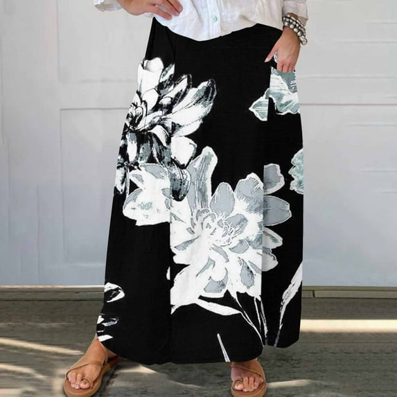 WXLWZYWL Maxi Skirts for Women Fall Vintage Paisley Print Long Maxi Skirt Trendy Fall Floral Boho Long Skirts Dress with Pockets