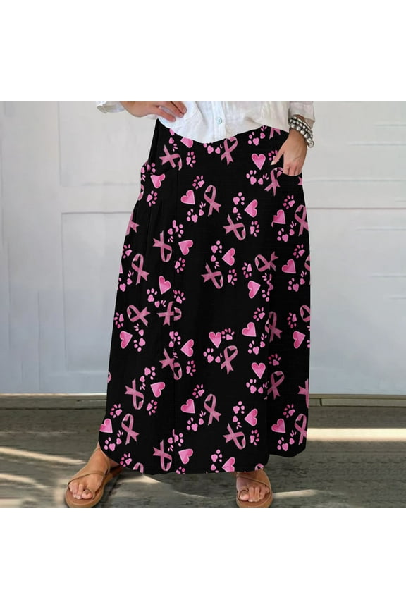 Maxi Skirts for Women Fall Vintage Paisley Print Long Maxi Skirt Trendy Fall Floral Boho Long Skirts Dress with Pockets