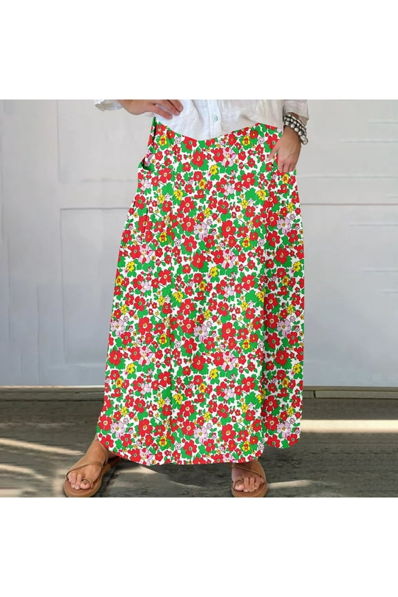 Maxi Skirts for Women Fall Vintage Paisley Print Long Maxi Skirt Trendy Fall Floral Boho Long Skirts Dress with Pockets
