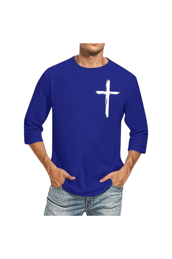 Men Baseball T Shirt Plus Size 3/4 Sleeve Round Neck Solid Color Shirt Casual Loose T Shirts Comfortable Fit Tee Blouses Blue XXXXXL