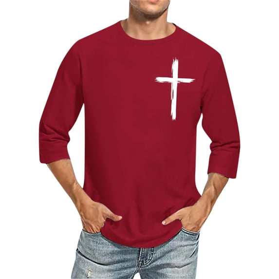 WXLWZYWL Men Baseball T Shirt Plus Size Clearance 3/4 Sleeve Round Neck Solid Color Shirt Casual Loose T Shirts Comfortable Fit Tee Blouses Wine XL