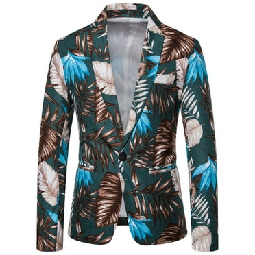 WXLWZYWL Men Blazer Slim Fit One Button Casual Holiday Beach Blazer for Men Hawiian Style Suits Jacket Coat