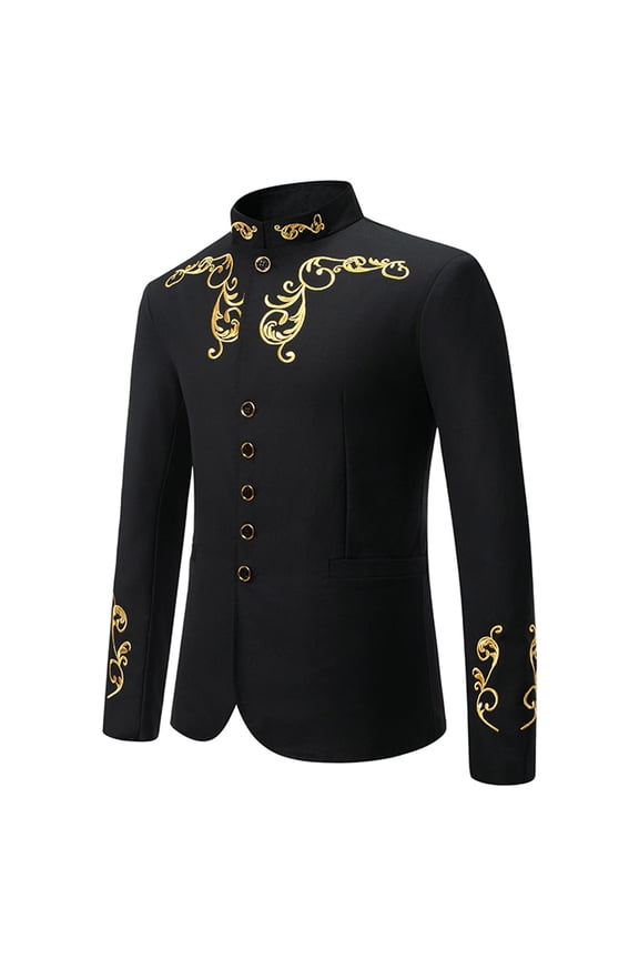 Men Stand Collar Jacket Wedding Suit Floral Embroidery Stage Performance Mens Tunic Tang Jacket
