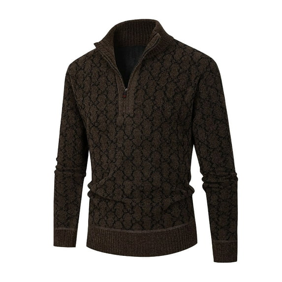 WXLWZYWL Men Sweater Clearance Men'S Fashion Casual Half High Neck Zipper Sweater Snowcloth Imitation Long Sleeve Stand Collar Loose Top Sweater Brown