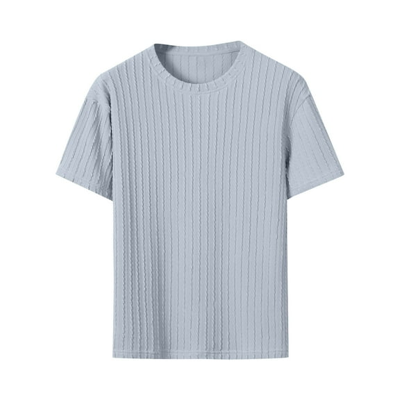 WXLWZYWL Men Textured Knit T-Shirts Casual Stretch Ribbed Short Sleeve Shirt Crewneck Slim Fitted Summer Tees