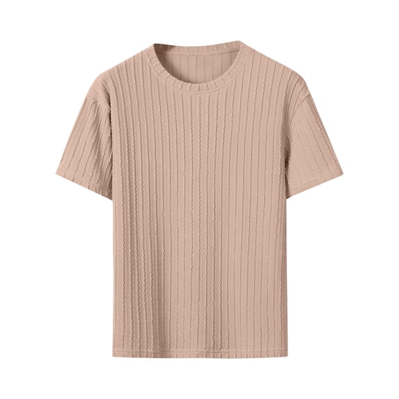 WXLWZYWL Men Textured Knit T-Shirts Casual Stretch Ribbed Short Sleeve Shirt Crewneck Slim Fitted Summer Tees