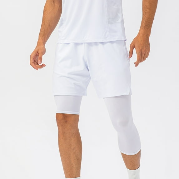 WXLWZYWL Men's 2 in 1 Running Pants with Shorts, Cool Dry Workout Baselayer Compression Tights Cropped Legging