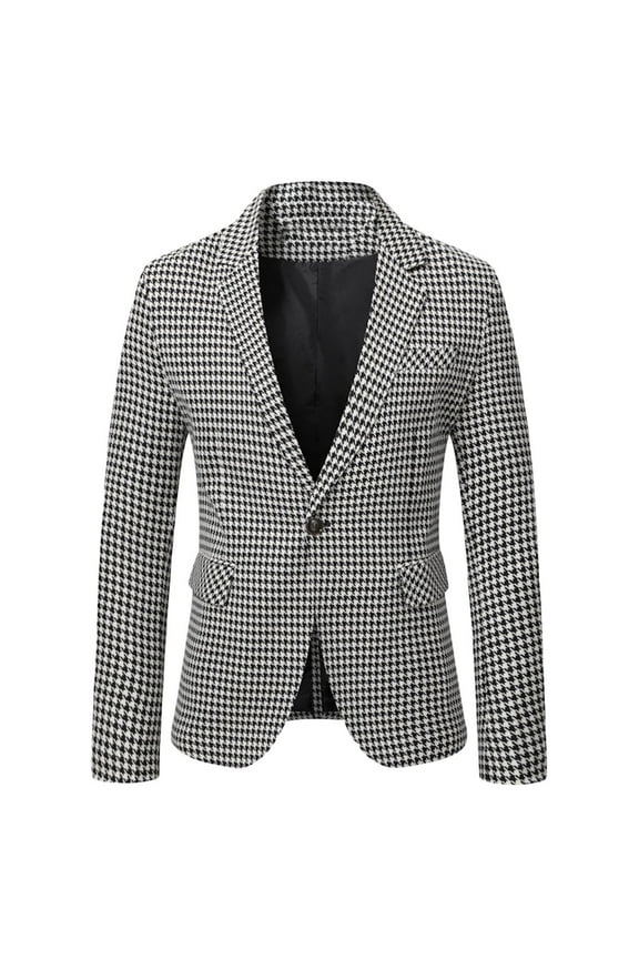Men's Casual Blazer Suit Jackets Lightweight Sports Coats One Button Premium Houndstooth Dogstooth Plaid Slim Fit Tuxedo Prom Wedding Groom Suits Jacket Blazer