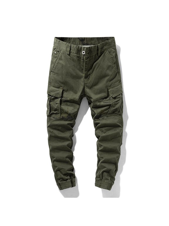 Men's Casual Cargo Pants Workout Joggers Stretch Sweatpants Solid Color Military Army Combat Work Pants Slim Fit with Pockets Outdoor Jogger