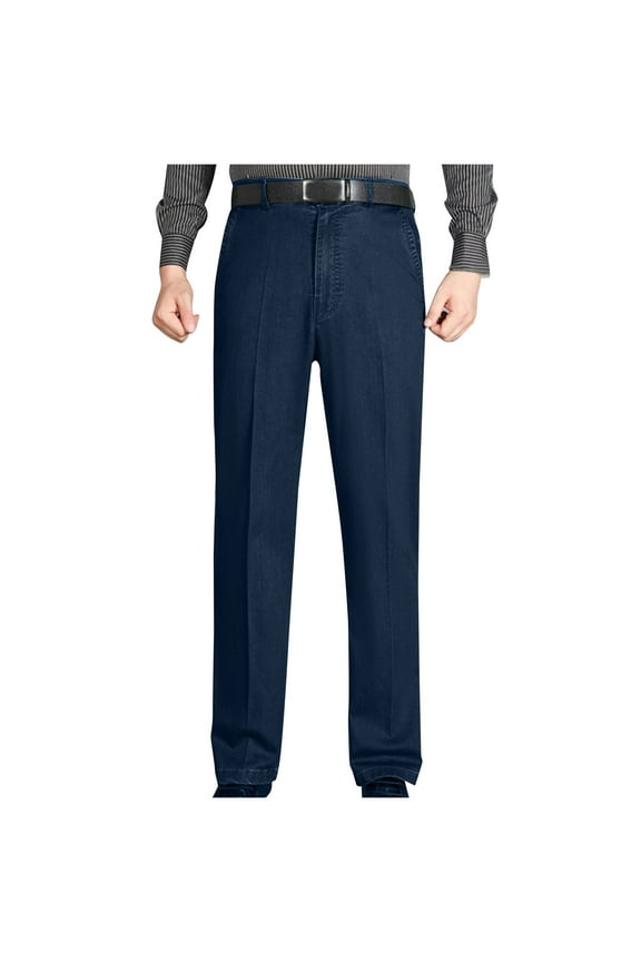 Men's Casual Classic Fit Denim Trouser Pant-Regular and Big & Tall Sizes Elastic Waist Jeans Relaxed Fit with Zipper and Button