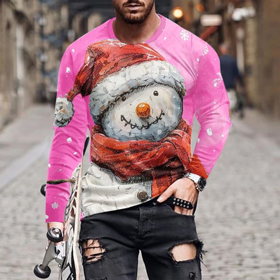 WXLWZYWL Men's Christmas Sweatshirt Crewneck Trendy Big and Tall Santa Printed Sweatshirts Pullover Tops Party Apparel