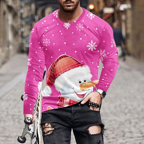 WXLWZYWL Men's Christmas Sweatshirt Crewneck Trendy Big and Tall Santa Printed Sweatshirts Pullover Tops Party Apparel