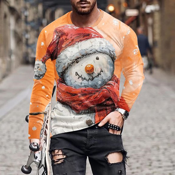 WXLWZYWL Men's Christmas Sweatshirt Crewneck Trendy Big and Tall Santa Printed Sweatshirts Pullover Tops Party Apparel