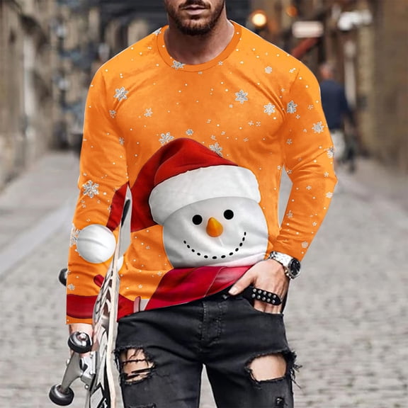 WXLWZYWL Men's Christmas Sweatshirt Crewneck Trendy Big and Tall Santa Printed Sweatshirts Pullover Tops Party Apparel