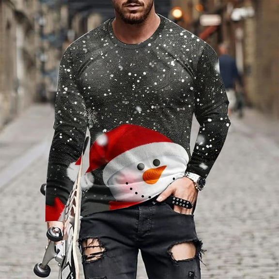 WXLWZYWL Men's Christmas Sweatshirt Crewneck Trendy Big and Tall Santa Printed Sweatshirts Pullover Tops Party Apparel