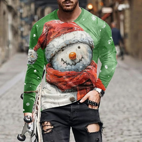 WXLWZYWL Men's Christmas Sweatshirt Crewneck Trendy Big and Tall Santa Printed Sweatshirts Pullover Tops Party Apparel