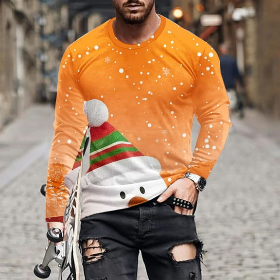 WXLWZYWL Men's Christmas Sweatshirt Crewneck Trendy Big and Tall Santa Printed Sweatshirts Pullover Tops Party Apparel