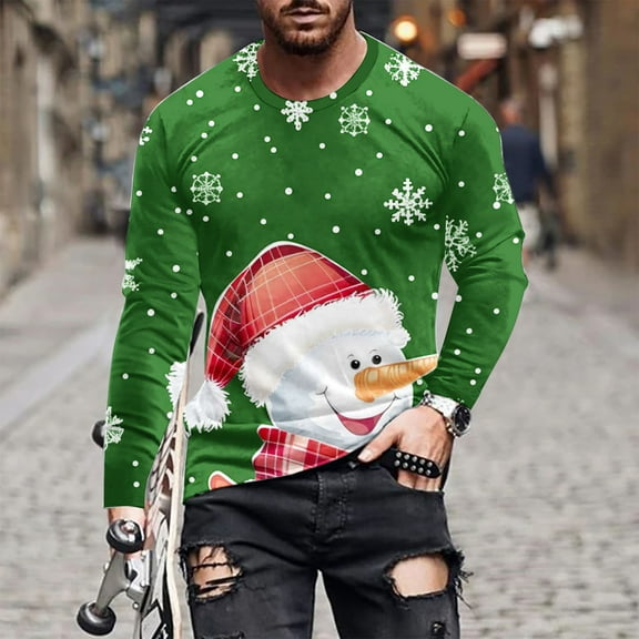 WXLWZYWL Men's Christmas Sweatshirt Crewneck Trendy Big and Tall Santa Printed Sweatshirts Pullover Tops Party Apparel