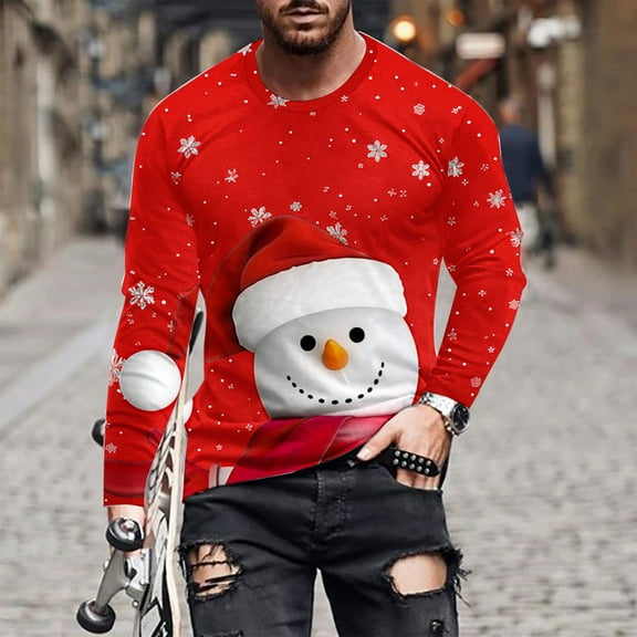 WXLWZYWL Men's Christmas Sweatshirt Crewneck Trendy Big and Tall Santa Printed Sweatshirts Pullover Tops Party Apparel