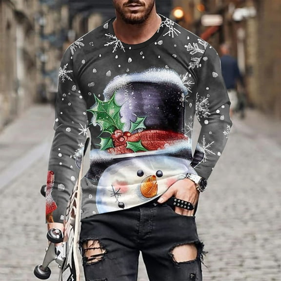 WXLWZYWL Men's Christmas Sweatshirt Crewneck Trendy Big and Tall Santa Printed Sweatshirts Pullover Tops Party Apparel