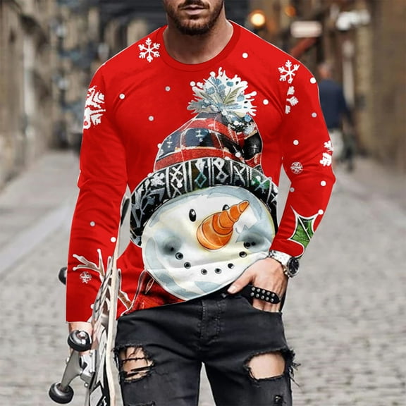 WXLWZYWL Men's Christmas Sweatshirt Crewneck Trendy Big and Tall Santa Printed Sweatshirts Pullover Tops Party Apparel