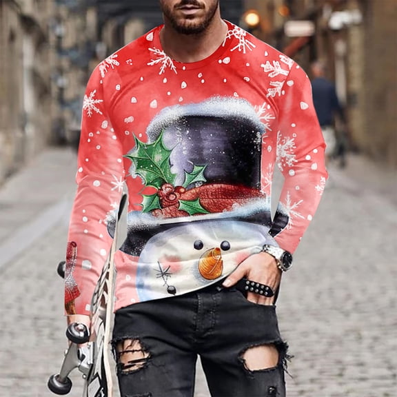 WXLWZYWL Men's Christmas Sweatshirt Crewneck Trendy Big and Tall Santa Printed Sweatshirts Pullover Tops Party Apparel