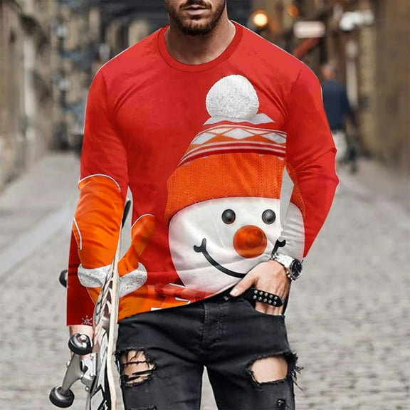 WXLWZYWL Men's Christmas Sweatshirt Crewneck Trendy Big and Tall Santa Printed Sweatshirts Pullover Tops Party Apparel