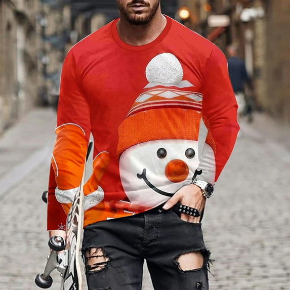 WXLWZYWL Men's Christmas Sweatshirt Crewneck Trendy Big and Tall Santa Printed Sweatshirts Pullover Tops Party Apparel