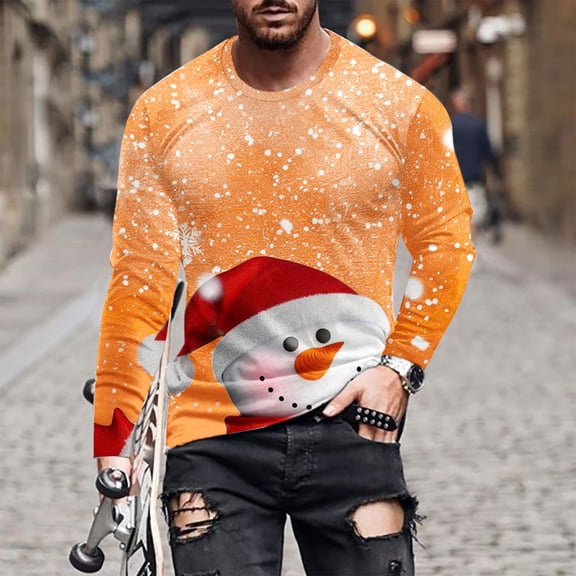 WXLWZYWL Men's Christmas Sweatshirt Crewneck Trendy Big and Tall Santa Printed Sweatshirts Pullover Tops Party Apparel