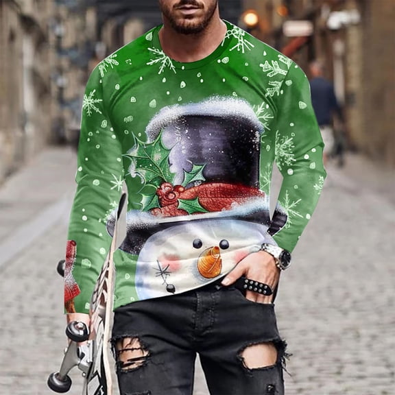 WXLWZYWL Men's Christmas Sweatshirt Crewneck Trendy Big and Tall Santa Printed Sweatshirts Pullover Tops Party Apparel