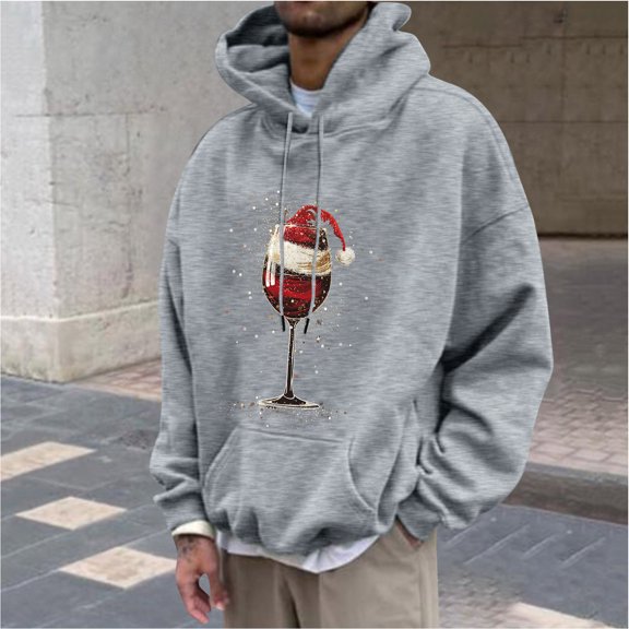 WXLWZYWL Men's Christmas Sweatshirts Funny Graphic Hooded Pullover Drawstring Loose Fashion Hoodies with Pocket